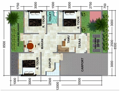 Desain Rumah Minimalis Sederhana 1 Lantai 3 Kamar Tidur