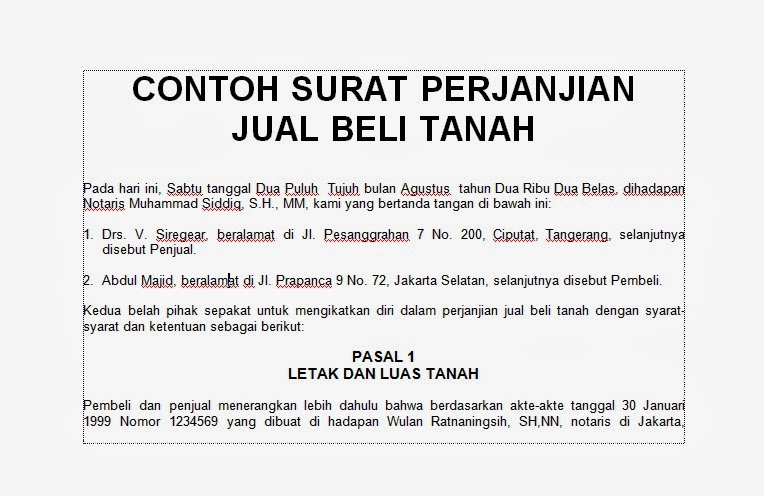 Surat Perjanjian Jual beli Tanah